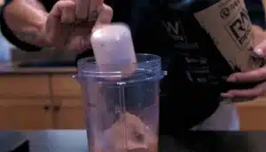 First we need a mixer blender and add 2 tablespoon of raw protein and 1 cup of milk Xanthan Gum Protein Ice Cream Recipe.