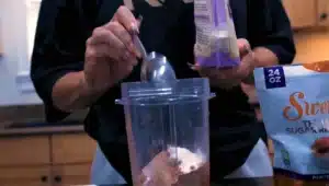 The next important step is to add ½ tablespoon of coco powder and 2 tablespoon of xanthan gum for Xanthan Gum Protein Ice Cream Recipe.