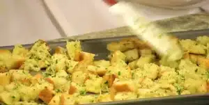 On the baking sheet, arrange the seasoned bread cubes in a single layer nicely. The bread cubes should be baked in the oven for 20 to 25 minutes for Texas Roadhouse Crouton Recipe